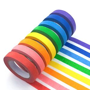8PCS Colored Masking Tape – Painters Tape, Rainbow Colors Rolls, Kids Art Supplies, Great for Crafts, Labeling, DIY Decorative, 1/2 Inch Masking Tape- Tiny Size