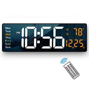 Digital Wall Clock Large Display, 16.2 Inch Large Wall Clocks, LED Digital Clock with Remote Control for Living Room Decor, Automatic Brightness Dimmer Big Clock with Date Week Temperature (Orange)