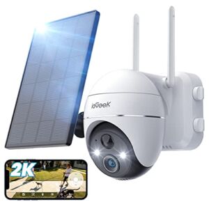 Security Camera Outdoor, 2K Wireless WiFi 360° PTZ Camera, ieGeek Solar Security Camera Battery Powered, Home Surveillance Camera with Spotlight & Siren/Motion Detection/3MP Color Night Vision/IP65
