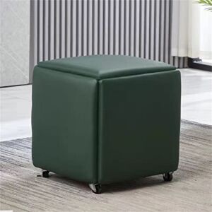 JHKZUDG PU Leather Square Ottoman Bench,Storage Footstool Footrest 5 in 1 Seating Cube,Stackable Stool with Wheels,for Footrest Stool Cube Footrest Seat,Green