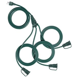 DEWENWILS Outdoor Extension Cord 1 to 3 Splitter, 3 Prong Outlets Plugs, Max 28ft End to End (40 FT Total),16/3C SJTW Weatherproof Wire for Christmas String Lights Other Appliances, ETL Listed