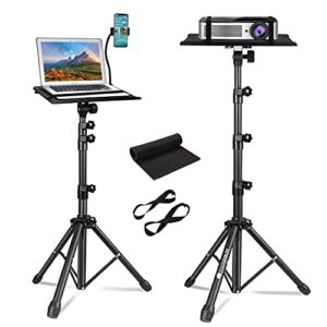 Projector Tripod Stand – Laptop Tripod Adjustable Height 23 to 63 Inch DJ Mixer Stand Up Desk The Outdoor Computer Desk Stand Portable with Gooseneck Phone Holder，Apply to Stage or Studio