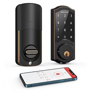 Smart Deadbolt, SMONET Keyless Entry Door Lock with Digital Keypad, Electronic Smart Locks for Front Door Bluetooth Touchscreen Lock Security, Remote Lock with Alexa and Gateway for Residential Home