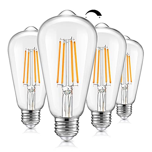 Vintage LED Dimmable Edison Light Bulbs 100W Incandescent Equivalent, 8W 1200Lumens, E26 Base LED Filament Bulb, 2700K Warm White, ST64/ST21 Antique Clear Glass for Home, Reading, Bathroom, 4-Pack | The Storepaperoomates Retail Market - Fast Affordable Shopping