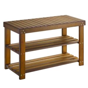Bamboo Shoe Rack Bench, 3-Tier Sturdy Shoe Organizer, Storage Shoe Shelf, Holds up to 300lbs for Entryway Bedroom Living Room Balcony by Pipishell (Dark Brown)