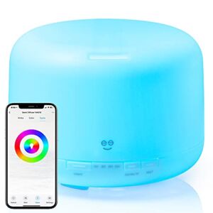 Smart WiFi Wireless Essential Oil Aromatherapy 500ml Ultrasonic Diffuser & Humidifier with Alexa & Google Home Phone App & Voice Control – Create Schedules – LED & Timer Settings- White