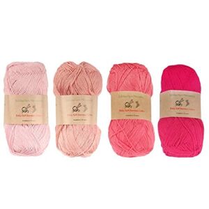 JubileeYarn Baby Soft Bamboo Cotton Yarn – 50g/Skein – Shades of Pink – 4 Skeins