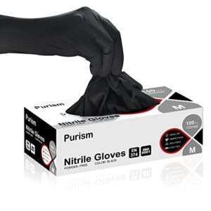 Purism Black Nitrile Gloves, 4mil, Size Medium, 100 Pcs, Powder-free Latex free