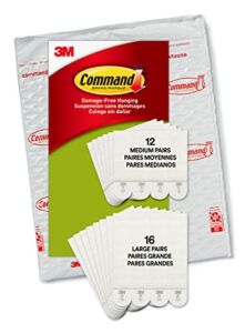 Command Medium and Large Picture Hanging Strips, Damage Free Hanging Picture Hangers, No Tools Wall Hanging Strips for Christmas Decorations, 12 Medium Pairs and 16 Large Pairs (56 Command Strips)