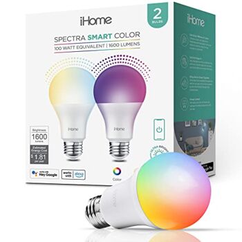 iHome Spectra Smart Multicolor Light Bulb, A21 Tunable Dimmable Ultra-Bright Color Bulb, 1600 Lumens, 15W, 100W Equivalent, WiFi Smart Bulb, Compatible with Alexa and Google Home, 2 Pack | The Storepaperoomates Retail Market - Fast Affordable Shopping
