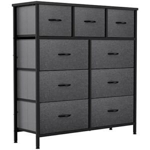 YITAHOME Dresser with 9 Drawers – Fabric Storage Tower, Organizer Unit for Bedroom, Living Room, Hallway, Closets & Nursery – Sturdy Steel Frame, Wooden Top & Easy Pull Fabric Bins (Black Grey)