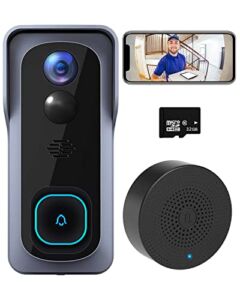 Wireless Video Doorbell Camera with Chime, Morecam Door Bell Ringer Wireless with Camera, Motion Detector, 1080P HD, Night Vision, 2-Way Audio, Battery Powered, No Subscription(32GB SD Card Included)