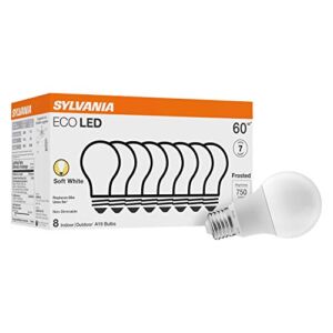 SYLVANIA ECO LED Light Bulb, A19 60W Equivalent, Efficient 9W, 7 Year, 750 Lumens, 2700K, Non-Dimmable, Frosted, Soft White – 8 Pack (40821)