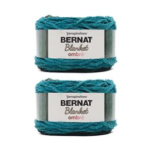 Bernat Blanket Ombre Ocean Teal Ombre Yarn – 2 Pack of 300g/10.5oz – Polyester – 6 Super Bulky – 220 Yards – Knitting/Crochet