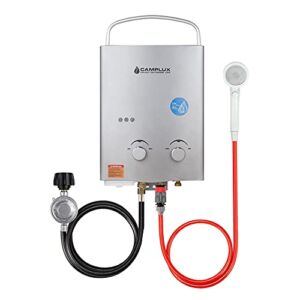 Small Portable Propane Water Heater, Camplux 1.32 GPM Outdoor Tankless Gas Water Heaters for Camping, 5L, Gray