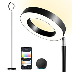 Banord Smart Floor Lamp, RGB Color LED Torchiere Floor Lamp with Double Side Illumination, 2.4G WiFi Colorful Standing Lamp Work with Alexa & Google Home for Living Room Reading Bedroom, 42W Black