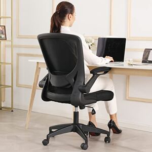 Ergonomic Office Chair, KERDOM Breathable Mesh Desk Chair, Lumbar Support Computer Chair with Wheels and Flip-up Arms, Swivel Task Chair, Adjustable Height Home Gaming Chair