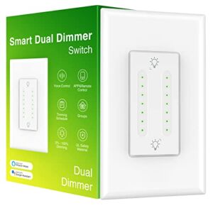 GHome Smart Dimmer Switch, Space Saving,Smart Dual Dimmer Switch WiFi Smart Light Switch Works with Alexa and Google Home,Neutral Wire Required, Remote & Voice Control,Single-Pole (1 Pack)