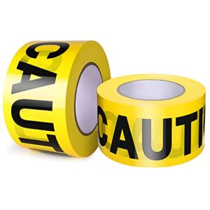 Yellow Caution Tape 2 Pack, 3inch x 1000 ft, Halloween Decoration Party Tape, Waterproof Resistant Construction Safety Tape for Danger/Hazardous Area, Party Decoration Halloween Caution Tape Roll