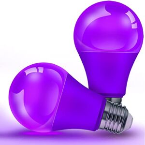 LOHAS Purple LED Light Bulbs, A19 9W (60W Equivalent) Christmas Purple Colored Light Bulb Outdoor, E26 Base for Thanksgiving Day New Year, Porch Home Lighting, Wedding Party Bar Decor, Non-Dim, 2 Pack