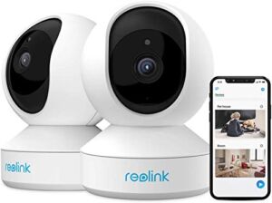 Home Security Camera System, Reolink 3MP HD Plug-in Indoor WiFi Camera, Pan Tilt Pet Camera, Baby Monitor, Night Vision, 2 Way Audio, Motion Alerts, 7 Day Free Cloud/Local SD Card Storage, E1(2 Pack)