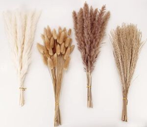ANPROOR Dried Pampas Grass Decor, 100 PCS Pampas Grass Contains Bunny Tails Dried Flowers, Reed Grass Bouquet for Wedding Boho Flowers Home Table Decor, Rustic Farmhouse Party (White and Brown)