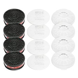 Replaceable Filter Cartridges Set – P-A-1 LDY3 Dual Respirator Filters – Fits Full Face Masks – 4 Carbon Filter Cartridges, 4 Cotton Filters, 4 Filter Covers. (4 Sets)