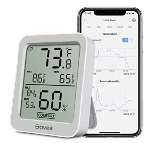 Govee Bluetooth Digital Hygrometer Indoor Thermometer, Room Humidity and Temperature Sensor Gauge with Remote App Monitoring, Large LCD Display, Notification Alerts, 2 Years Data Storage Export, Grey