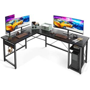 Coleshome L Shaped Computer Desk 66″ with Storage Shelves Gaming L Desk Workstation for Home Office Wood & Metal, Black