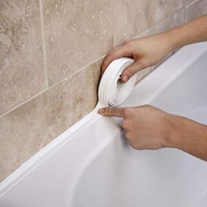 Riakoob Caulk Strip Tape, PE Self-Adhesive Decorative Sealing Tape, Used for Kitchen Sink Toilet Bathroom Bathtub Floor Wall Edge Protector（White ;Length:10.5 feet）