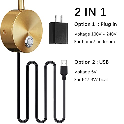 Dimmable LED Reading Lamps,Wall Mount Reading Lights for Bed Headboard,Flexible Gooseneck with Touch Dimmer Plug in Wired Sconce,3Color Modes,10 Brightness Leves,Set of 2,Antique Brass,2 Pack | The Storepaperoomates Retail Market - Fast Affordable Shopping