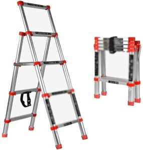 NIVOK Ladders Telescoping Ladder with Wide Anti-Slip Pedal Aluminum Folding Ladder Multi-Purpose Heavy Duty Extension Ladder for Household Daily