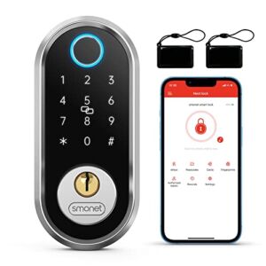 Smart Deadbolt, SMONET Fingerprint Electronic Deadbolt Door Lock with Keypad-Bluetooth Keyless Entry Keypad Smart Deadbolt App Control, Ekeys Sharing, App Monitoring Auto Lock for Homes and Hotel