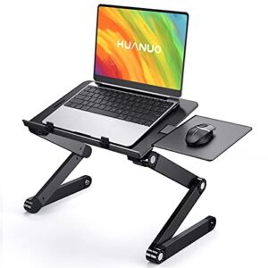 HUANUO Adjustable Laptop Stand, Laptop Desk for up to 15.6″ Laptops, Portable Laptop Table Stand with 2 CPU Fans, Detachable Mouse Pad, Ergonomic Lap Desk for Laptop, TV Bed Tray, Standing Desk