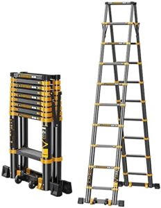 NIVOK Ladders Telescoping Ladder with Non-Slip Support Bar Folding A-Frame Ladder Aluminum Extension Ladder for Indoor Outdoor Household Use/2.3M/7.55Ft