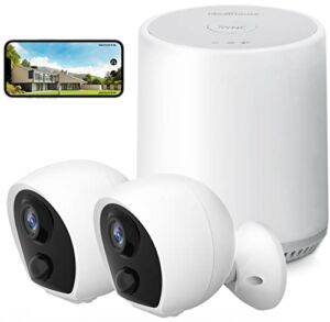 Wireless Outdoor Security Camera, IDEALHOUSE 2 Pack Battery Powered WiFi Home Surveillance Camera Indoor for Home Security System, Night Vision,Motion Detection,Support Alexa, SD/Cloud