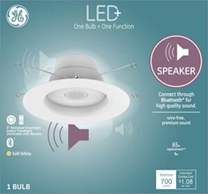 GE LED+ Speaker Recessed Downlight Fixture, 6-Inches, Soft White, Bluetooth Speaker, Remote Included (1 Pack)