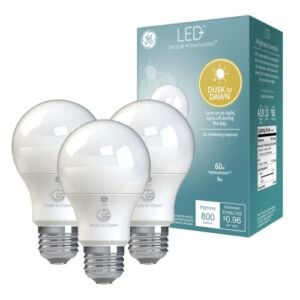 GE LED+ Dusk to Dawn Outdoor Light Bulbs, Sunlight Sensors, Soft White, Automatic On/Off Light Sensing Bulbs, A19 Light Bulbs (3 Pack)