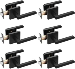 Door Black Handle Knob Lock: Ohuhu 6 Pack Matte Privacy Lever Interior – Modern Square Passage Locking Set Contemporary for Bedroom Bathroom Bulk in Satin Zinc