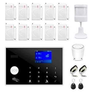 WiFi&GSM 17-Piece kit, Wireless Home Security Alarm System, Door/Window Sensor Entry Sensors (x10) with Smart Life and Tuya App Alert, 24/7 Monitoring Works with Google Assistant and Alexa