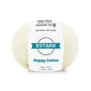 Estako Happy Cotton, 60% Cotton 40% Acrylic Yarn, Soft, Fine / Sport (2) for Crochet and Knitting 1.76 Oz (50g) / 180 Yrds (165m) ( 4150 – Cream )