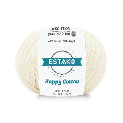 Estako Happy Cotton, 60% Cotton 40% Acrylic Yarn, Soft, Fine / Sport (2) for Crochet and Knitting 1.76 Oz (50g) / 180 Yrds (165m) ( 4150 – Cream ) | The Storepaperoomates Retail Market - Fast Affordable Shopping