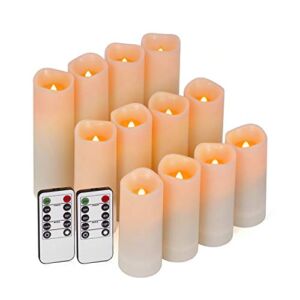Enido Flameless Candles Led Candles Battery Operated Candles Exquisite Pack of 12 (D2.2” x H4”5”6”) Waterproof Outdoor Indoor Candles with 10-Key Remotes and Cycling 24 Hours Timer (Plastic)