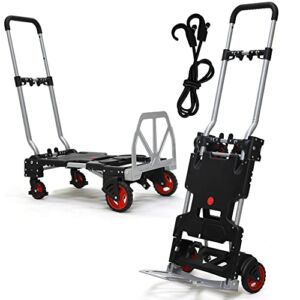 Transform Hand Truck by ROTIHOMESYS, Folding Portable Flatbed Hand Cart Trolley, Utility Dolly Cart, Foldable for Easy Storage and Low Noise Swivel Wheels with 330lb Weight Capacity
