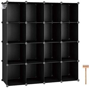 C&AHOME Cube Storage Organizer, 16-Cube Shelves Units, Closet Cabinet, DIY Plastic Modular Book Shelf, Ideal for Bedroom, Living Room, Office, 48.4″ L × 12.4″ W × 48.4″ H Black