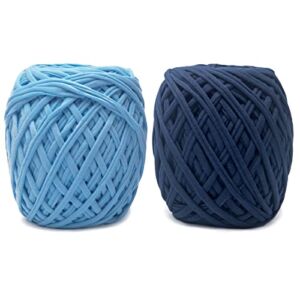 Magenta textiles | 100% Cotton T-Shirt Yarn | 2 XXL Rolls (500g Each) | 267 Yards Total Length | Spaghetti or Fettuccine Yarn Ideal for Bags, Baskets and Accessories (Blue Tones)