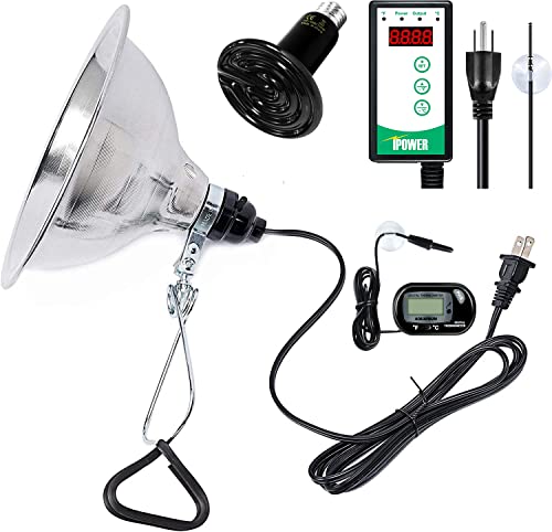 Simple Deluxe 150W Reptile Heat Bulb and 8.5 inch Clamp Light, 40-108℉ Digital Thermostat Controller and Thermometer Included, for Amphibian Pet & Incubating Chicken, Silver | The Storepaperoomates Retail Market - Fast Affordable Shopping