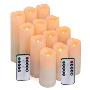 Aignis Flameless Candles with Remote & 2/4/6/8H Timers, Outdoor Indoor Waterproof Remote Candles Battery Operated, Electric Led Candles 12pcs for Home/Wedding Decor (D 2.2″ x H 4″ 5″ 6″ 7″)