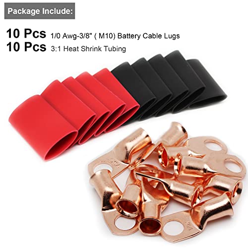 TKDMR 10pcs 1/0 AWG-3/8″ Battery Lugs,Heavy Duty Wire Lugs,Ring Terminals,Battery Cable Ends,0 Guage terminals,Battery Terminal Connectors with 10pcs 3:1 Heat Shrink Tubing | The Storepaperoomates Retail Market - Fast Affordable Shopping