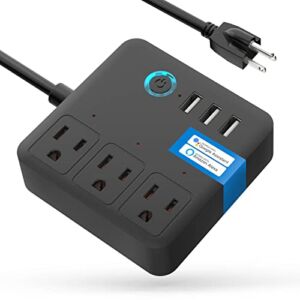 OHMAX Smart Plug Power Strip WiFi Surge Protector with 3 Smart USB Ports and 3 Individually Controlled Smart Outlets, Works with Alexa & Google Home, Voice Control, No Hub Required,2.4GHz WiFi Only